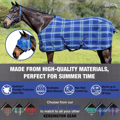 Kensington Fly Mask with Fleece Trim for Horses — Protects Face and Eyes Helps Block Sun Rays While