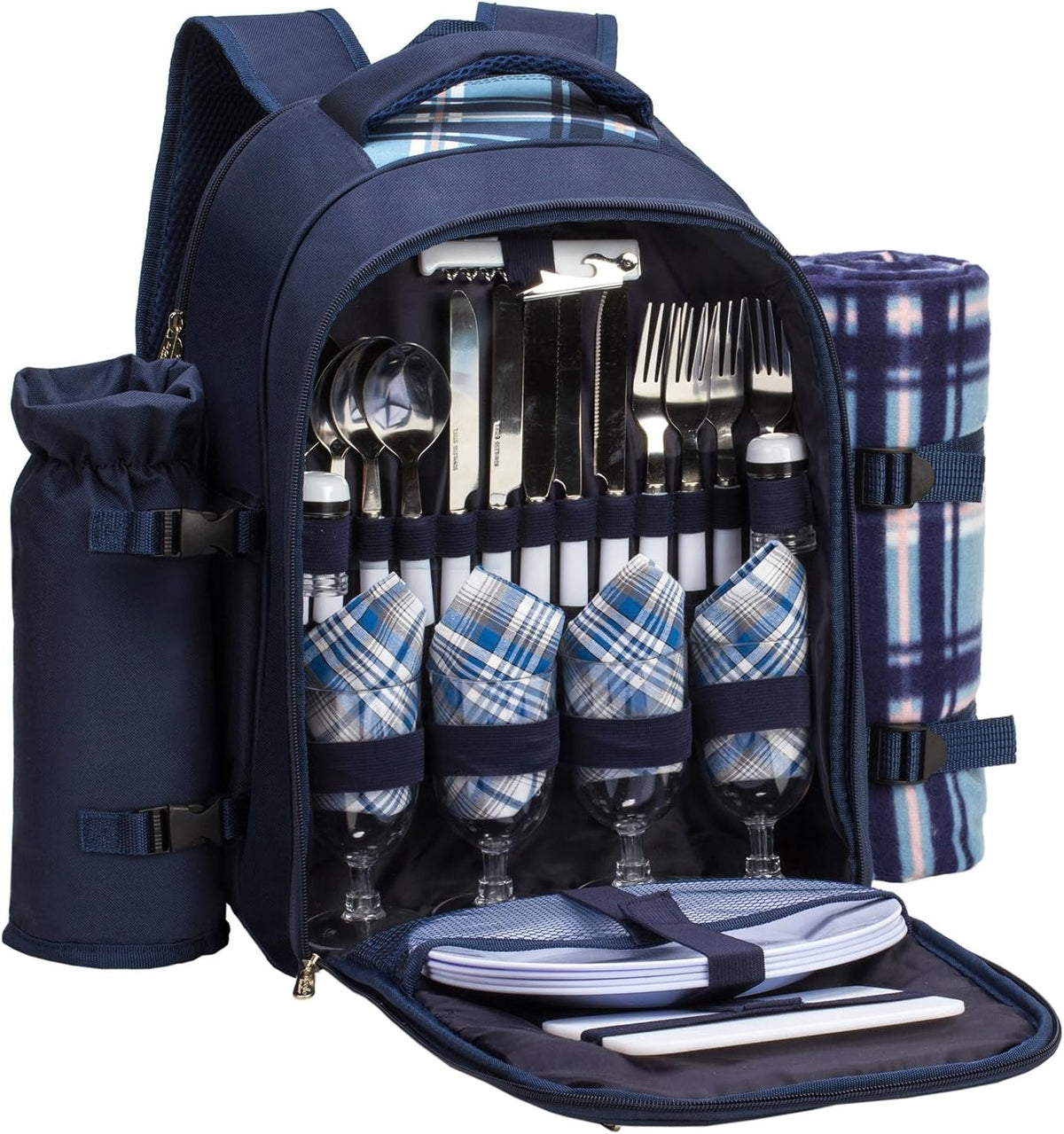Apollo walker Picnic Backpack Set for 4 with Cooler Compartment,Detachable Bottle/Wine Holder