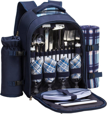 Apollo walker Picnic Backpack Set for 4 with Cooler Compartment,Detachable Bottle/Wine Holder
