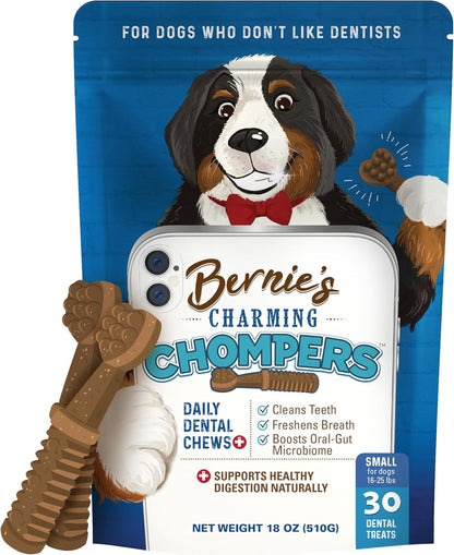 Bernie's Charming Chompers - Daily Dental Chews for Dogs 15-25 Lbs. - 30 Count - Cleans Teeth