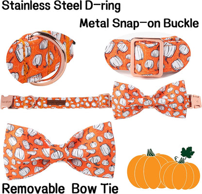 Unique Style Paws Halloween Day Dog Collar with Bow Line Pumpkin Cotton Dog Collars for Small