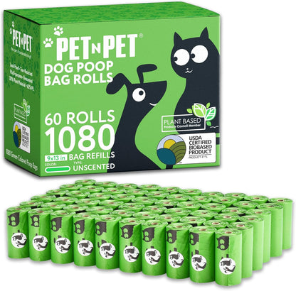 Pet N Pet 1080 Counts Green Poop Bags for Dogs, 41% Plant Based & 59% PE Extra Thick Dog Poop Bags