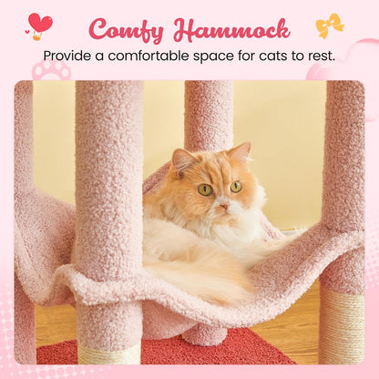 MWPO Cute Cat Tree, 63.8-Inch Pink Cat Tower for Indoor Cats, Multi-Level Cat Condo with 5
