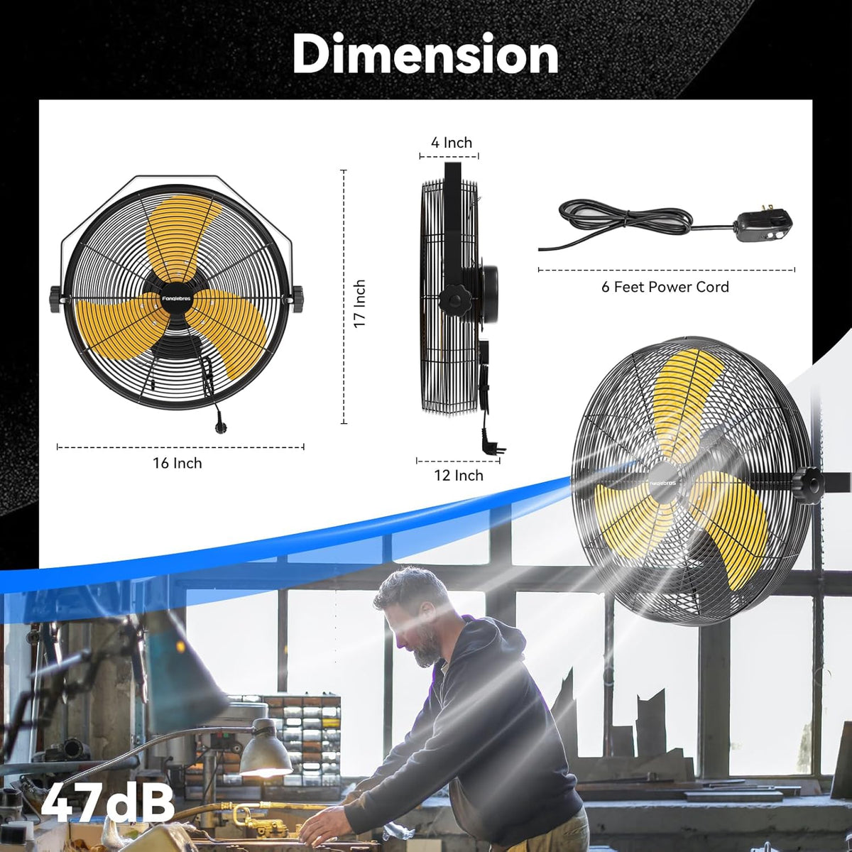 2600 CFM 14 inch Outdoor High Velocity Wall Mounted Fan, 3-Speed Metal Fans with IP44 Enclosure