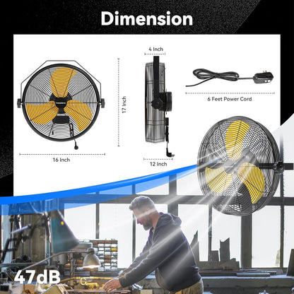 2600 CFM 14 inch Outdoor High Velocity Wall Mounted Fan, 3-Speed Metal Fans with IP44 Enclosure