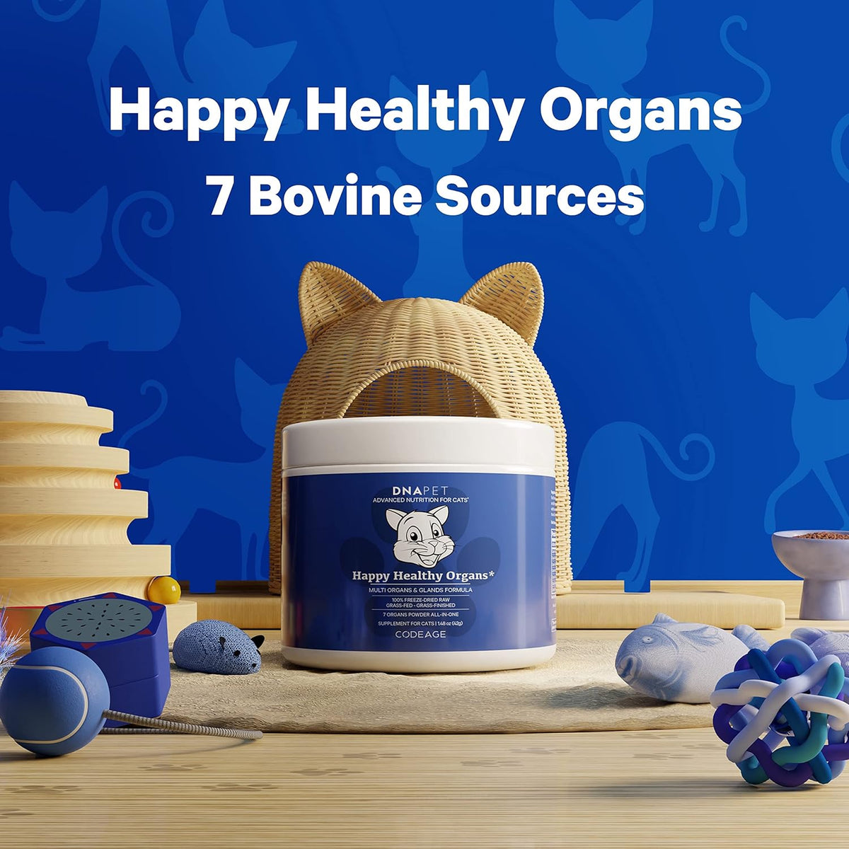 Happy Healthy Organs & Glands Supplement For Cats, Freeze-Dried Raw Bovine Liver Grass-Fed Bone
