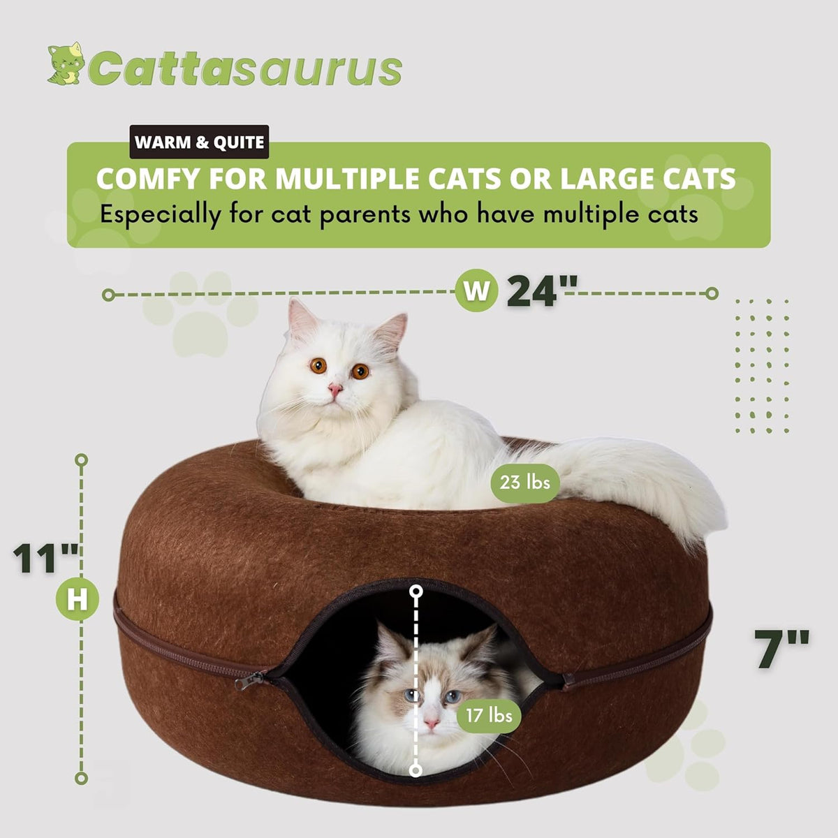 Cattasaurus Peekaboo Cat Cave for Multiple & Large Cats Up to 30-45 Lbs, Scratch Detachable &