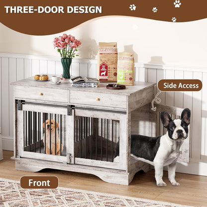Dog Furniture Crate, 47" Large Dog Crate Furniture w/ 2 Storage Draws & Removable Divider for