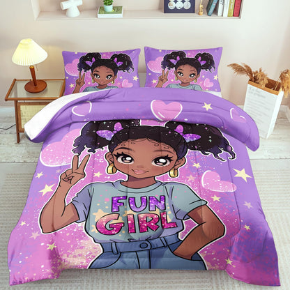 African American Black Girl Comforter Set King Size,Cute Black Girl Bedding Set King for