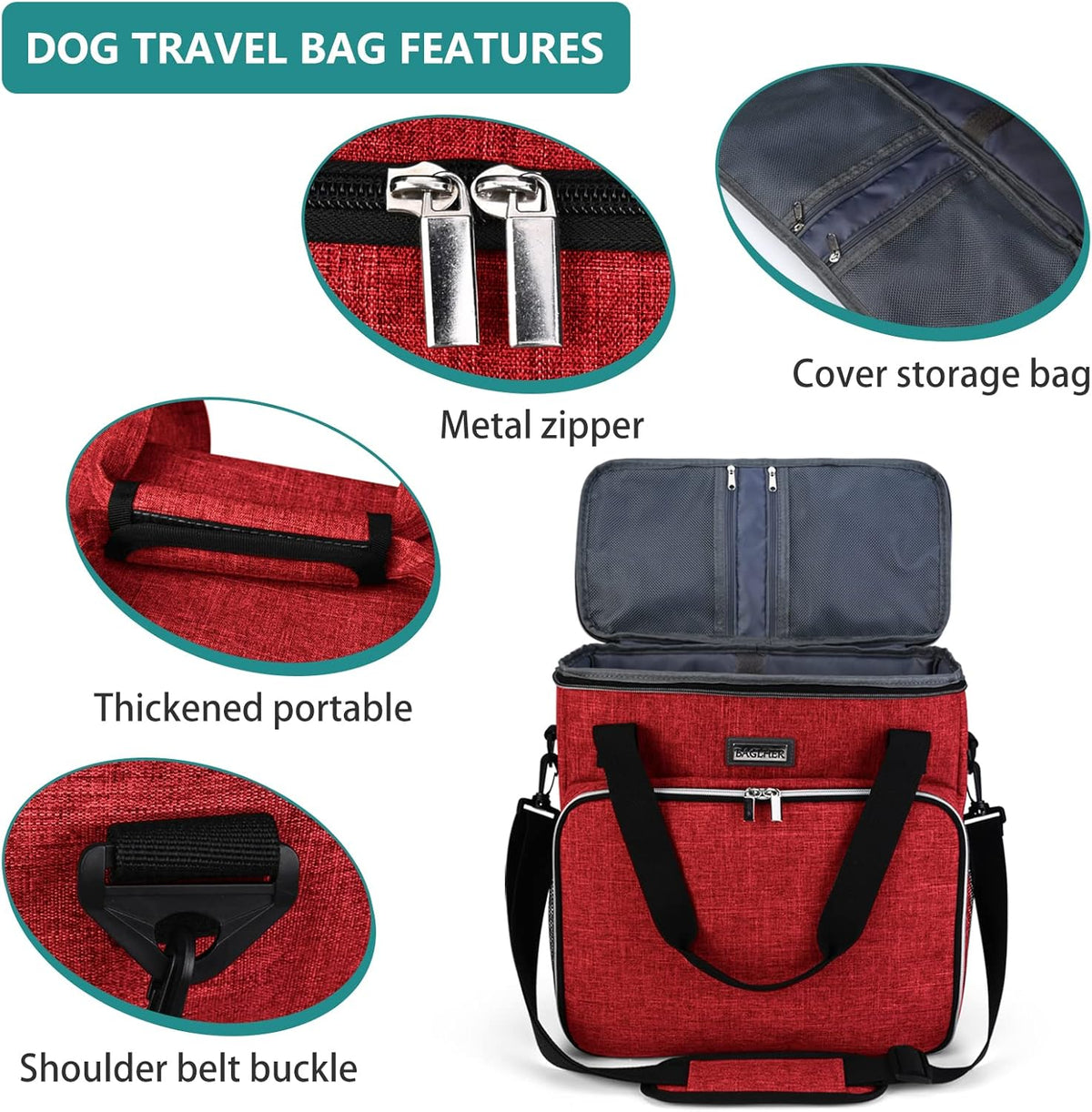BAGLHER Dog Travel Bag, Pet Travel Bag (ALL Pet Travel Supplies), With 2 Pet Food Containers and 2