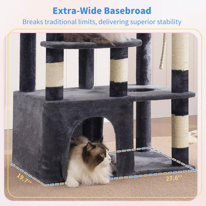 Heybly Heavy Duty Cat Tree, 71-Inch Tall Tower for Large Maine Coon with Extra-Large Baseboard, Cat
