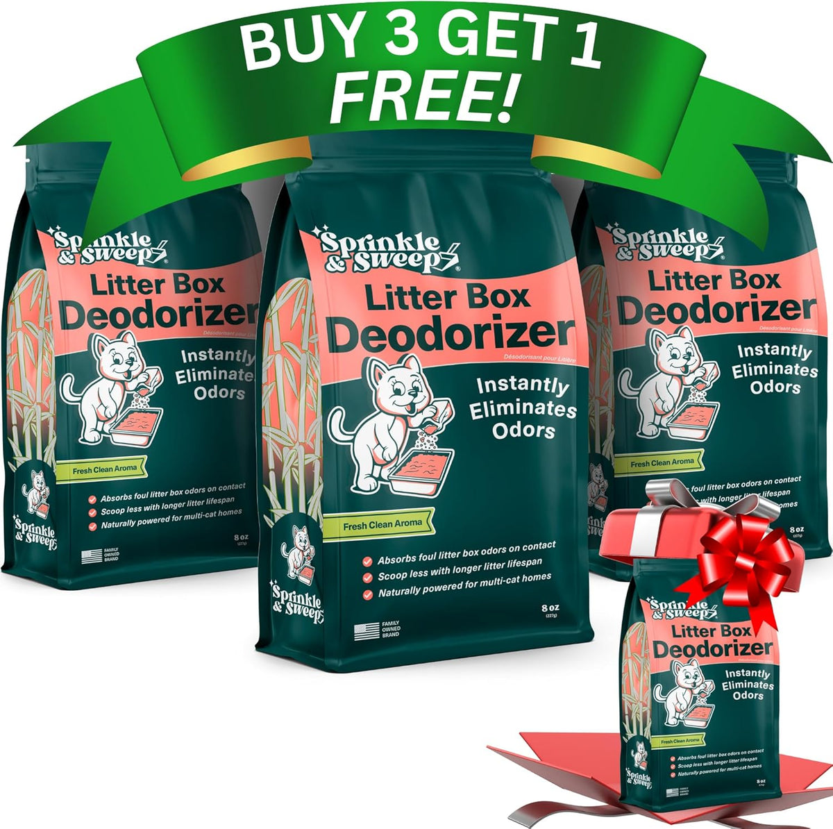 Sprinkle & Sweep Litter Box Deodorizer - Cat Litter Deodorizer Non Toxic and Safe for Kittens