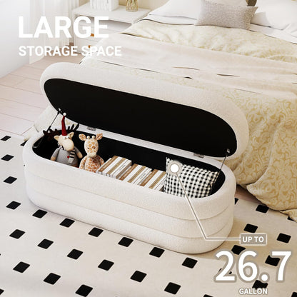 Storage Ottoman Bench 49.2 Inch Upholstered Fabric Storage Bench for Bedroom End of Bed Aesthetic