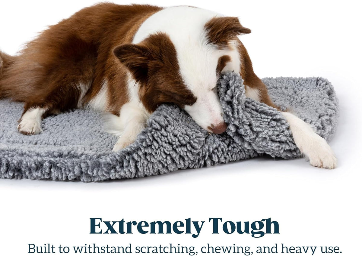 Stoutwool Indestructible Dog Bed - Fluffy Chew Proof Dog Crate Pad - Tough Kennel Pad for