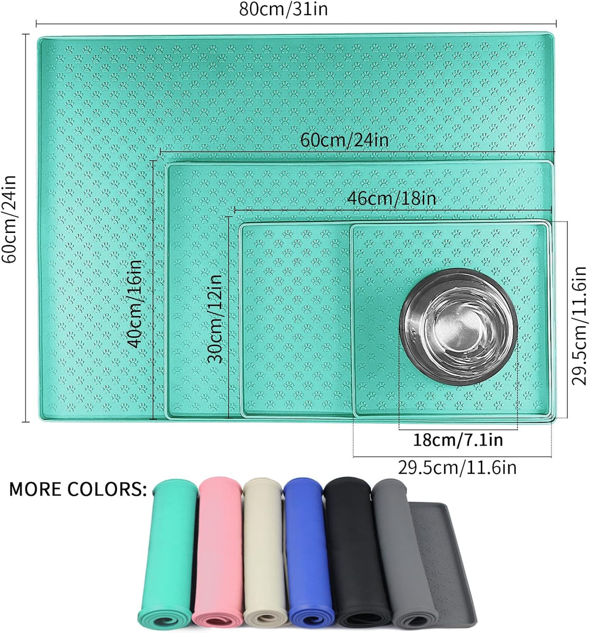 Ptlom Pet Placemat for Dog and Cat, Waterproof Non-Slip Silicone Feeding Bowl Mat Prevent Food and
