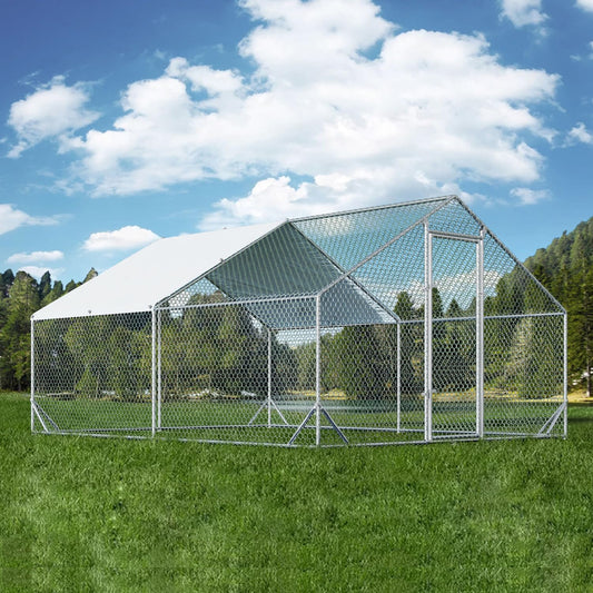 4ever2buy Large Metal Chicken Coop with Run Walk-in Poultry Cage Chicken Runs House Pen Cage Spire