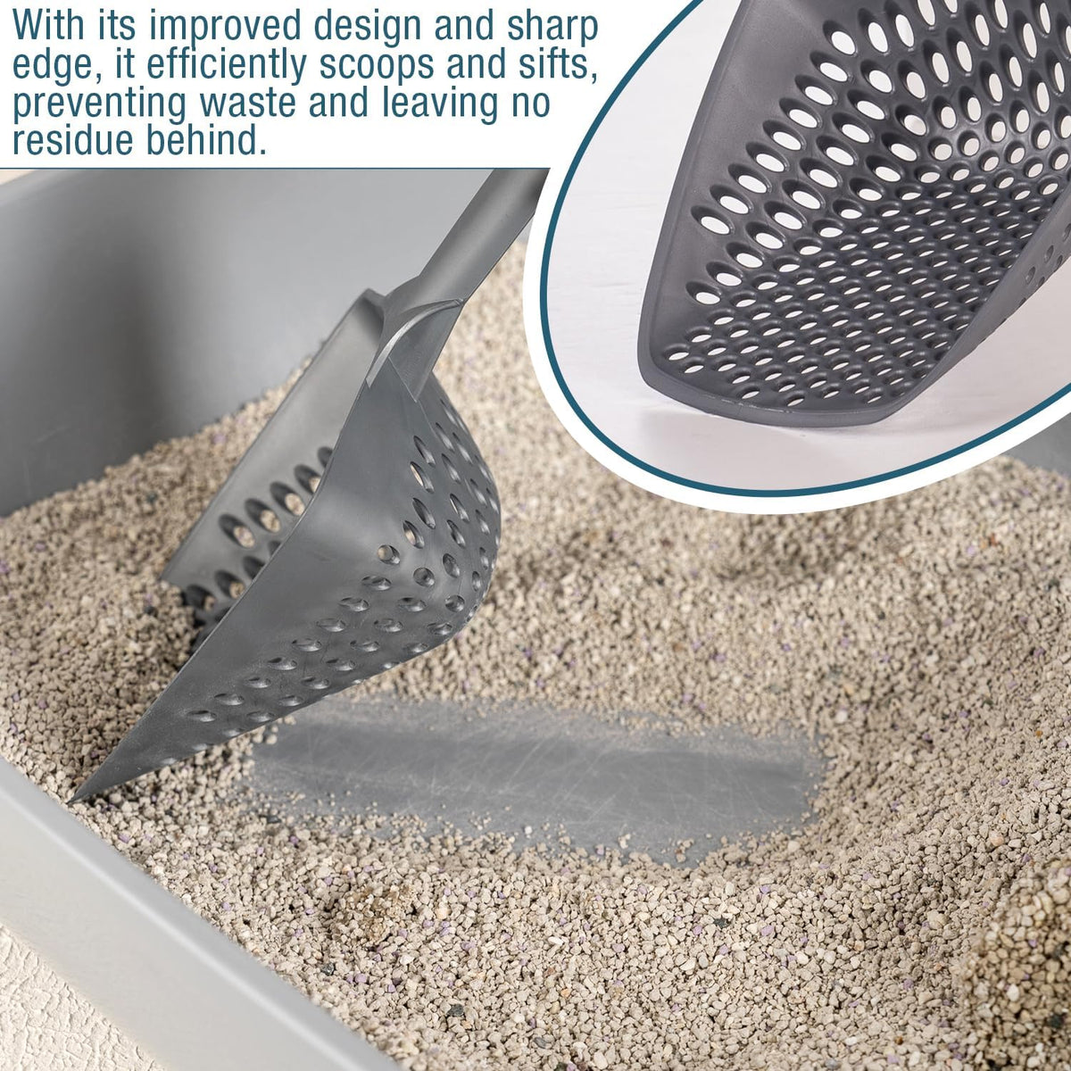 Set of 3 Cat Litter Scoop with Small Holes for Fine Litter, Hanging Handle Deep Reptile Terrarium