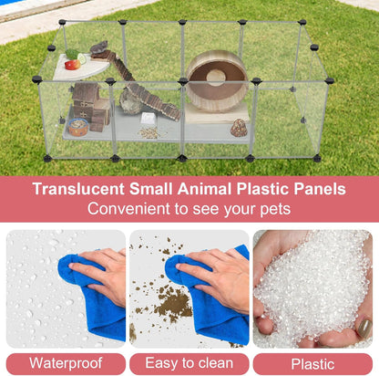 12 Panels Transparent Small Animals Playpen,48" x 24" x 16" Portable Pet Playpen,Plastic