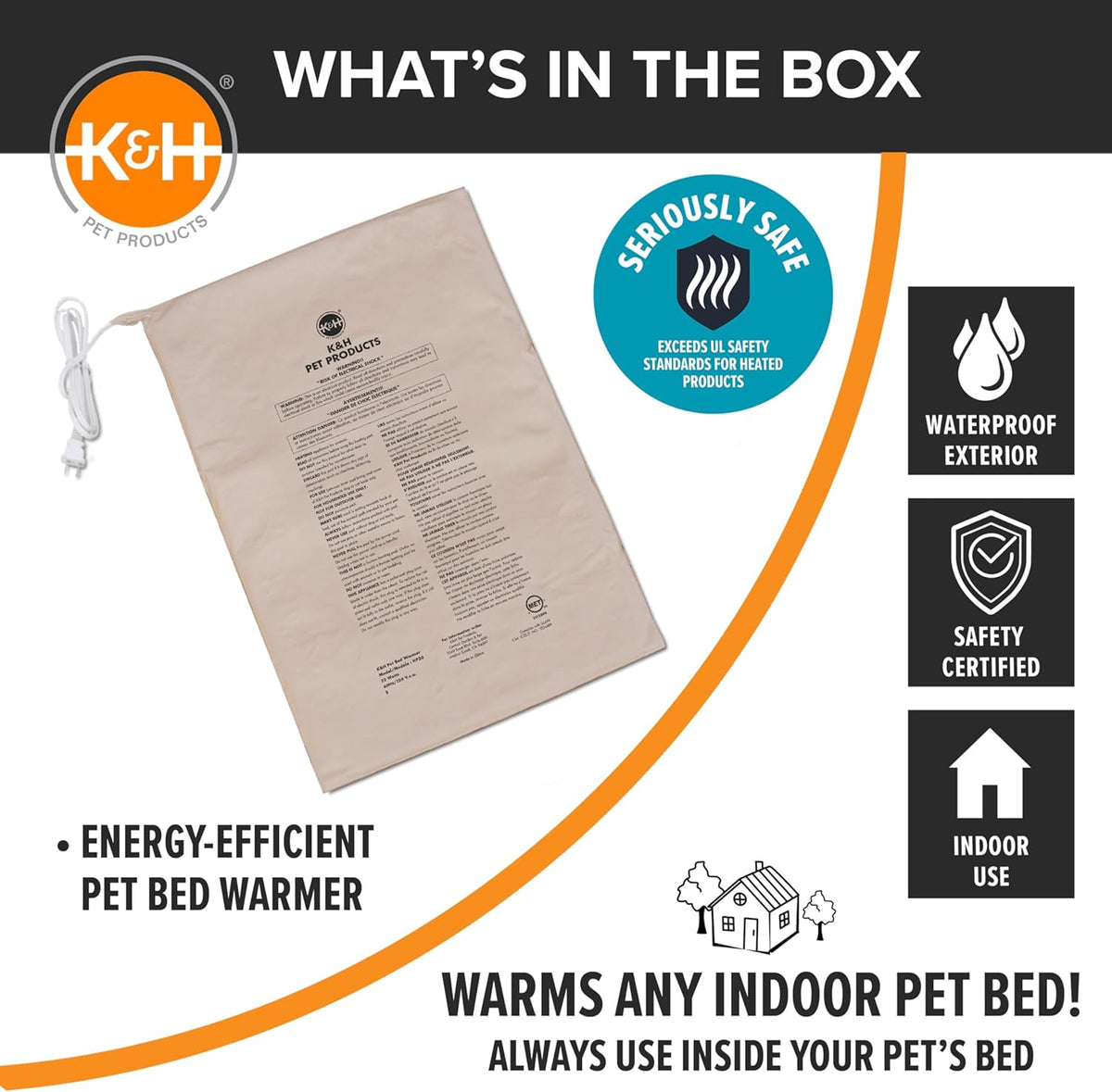 K&H Pet Products Pet Bed Warmer, Turn Any Pet Bed Into a Heated Cat or Dog Bed, Waterproof Indoor