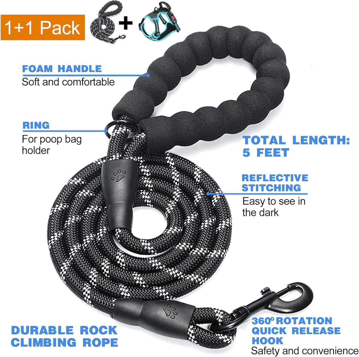 No Pull Dog Harness Adjustable Reflective Oxford Easy Control Medium Large Dog Harness with A Free