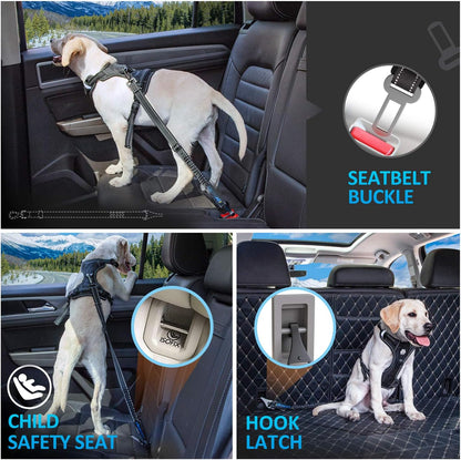 Dog Seat Belt 3-in-1 Car Harness for Dogs Adjustable Safety Seatbelt for Car Nylon Reflective