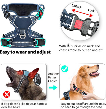 Timos Dog Harness Large Sized, No Pull Pet Harness with Neck Lockable Snap,No Choke Front Clip Dog