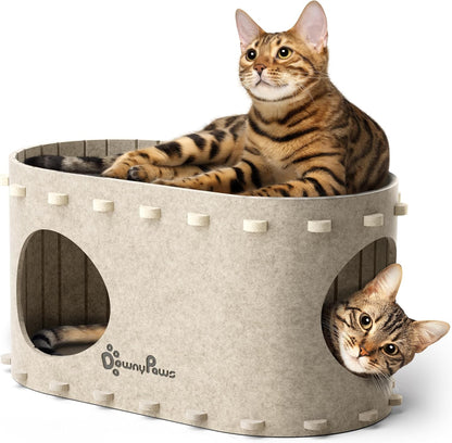 DownyPaws Cat House for Indoor Cats, Cat Bed Cave for Multiple & Large Cats Up to 22 Lbs, Scratch