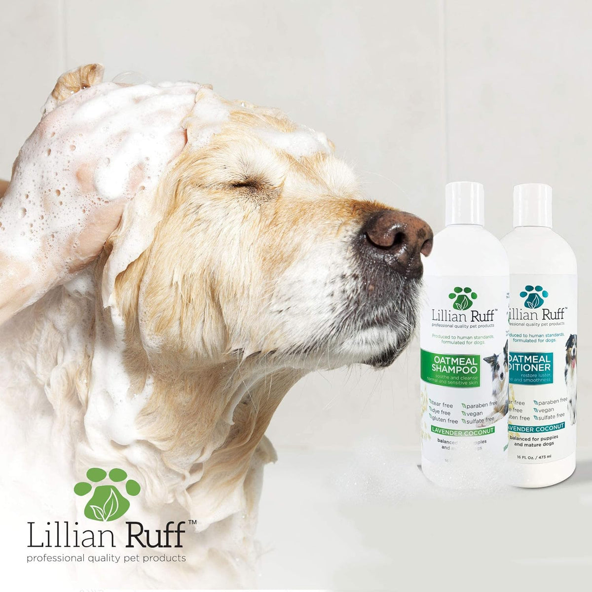 Lillian Ruff Calming Oatmeal Pet Shampoo & Conditioner for Dry Skin & Itch Relief with Aloe &