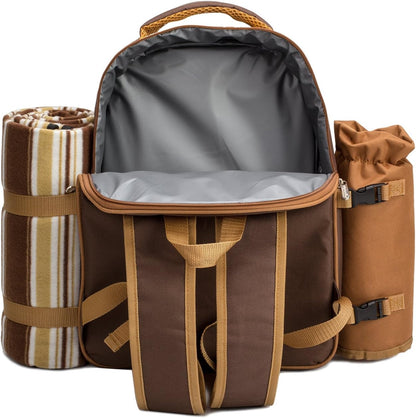 Apollo Walker Picnic Backpack Bag for 4 Person with Cooler Compartment,Wine Bag, Picnic