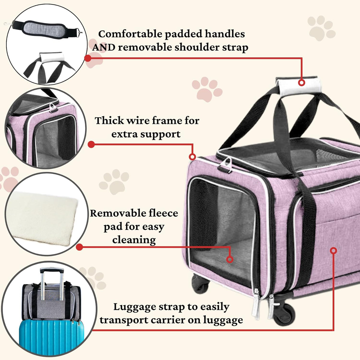 Airline Approved Expandable Premium Pet Carrier on Wheels- Two Sided Rolling Carrier- Designed for