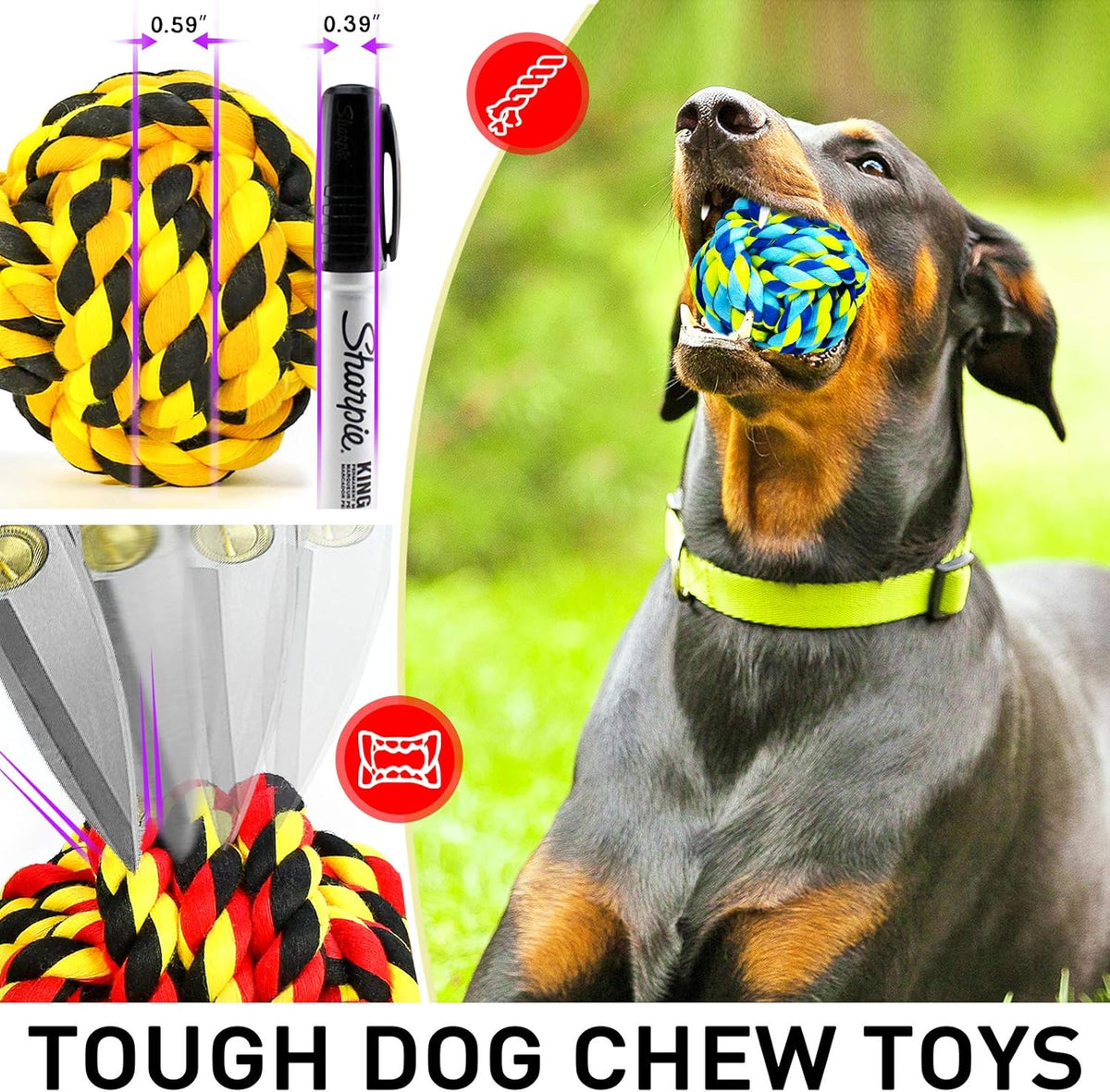 SHARLOVY Dog Toys for Aggressive Chewers, Dog Balls for Large Breeds, Heavy Duty Cotton Rope Chew