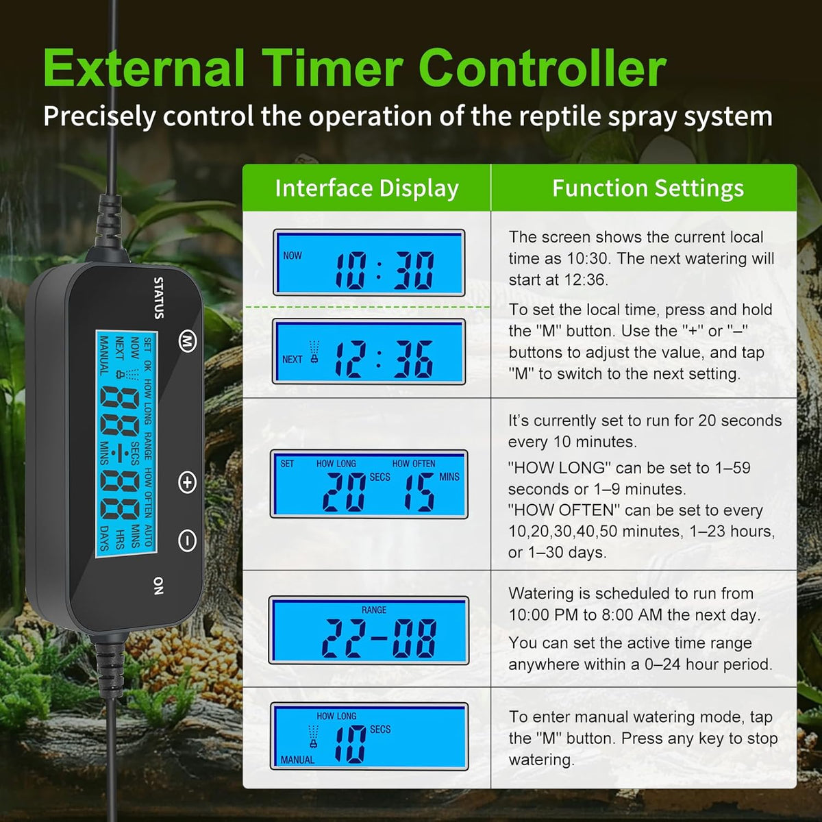 Reptile Fogger Humidifier for Glass Terrariums, Auto-Refill Misting System with Timer, Suitable for