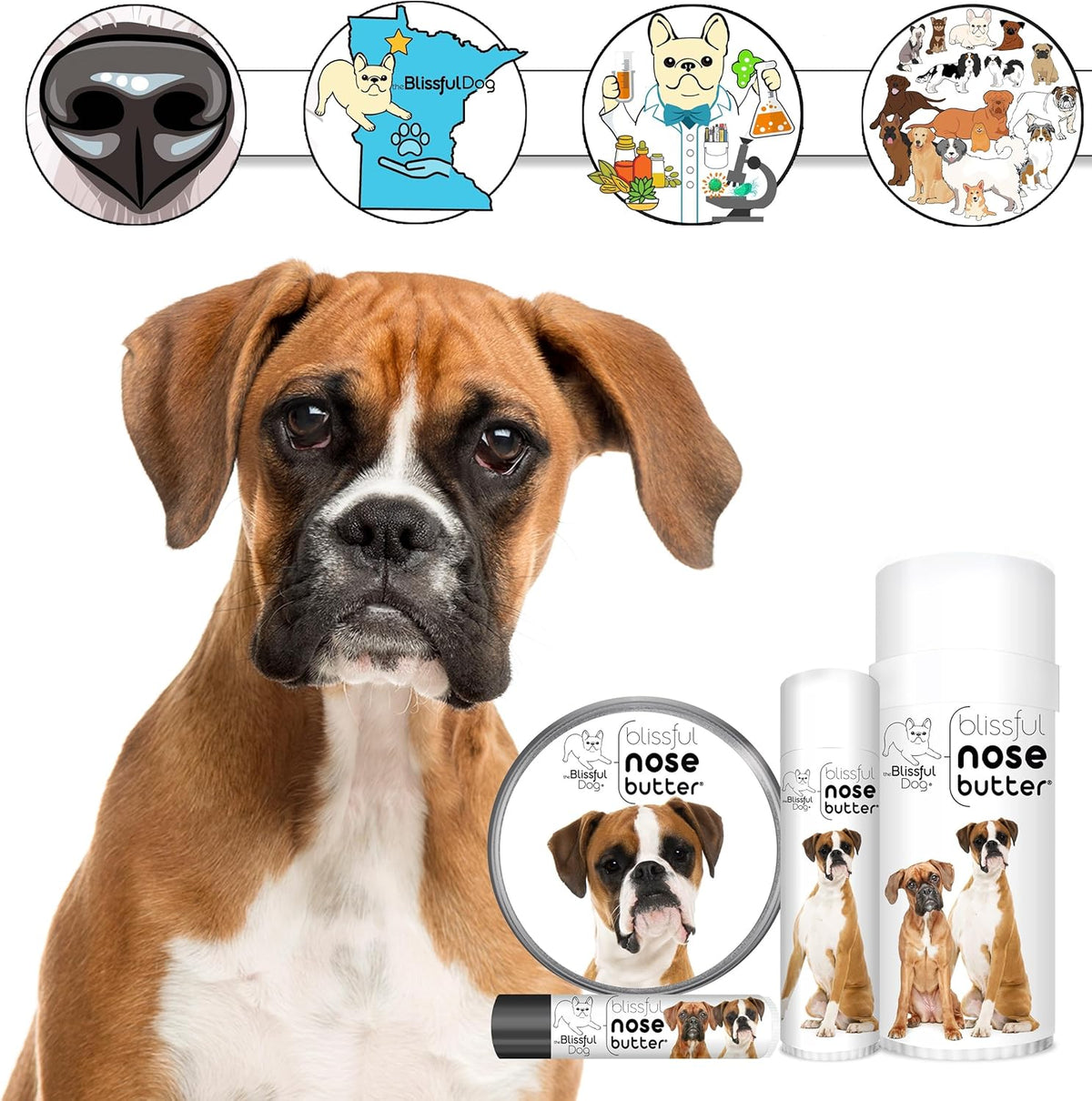 The Blissful Dog Fawn Boxer Nose Butter for Dry, Cracked Skin, Lick-Safe Dog Nose Balm with