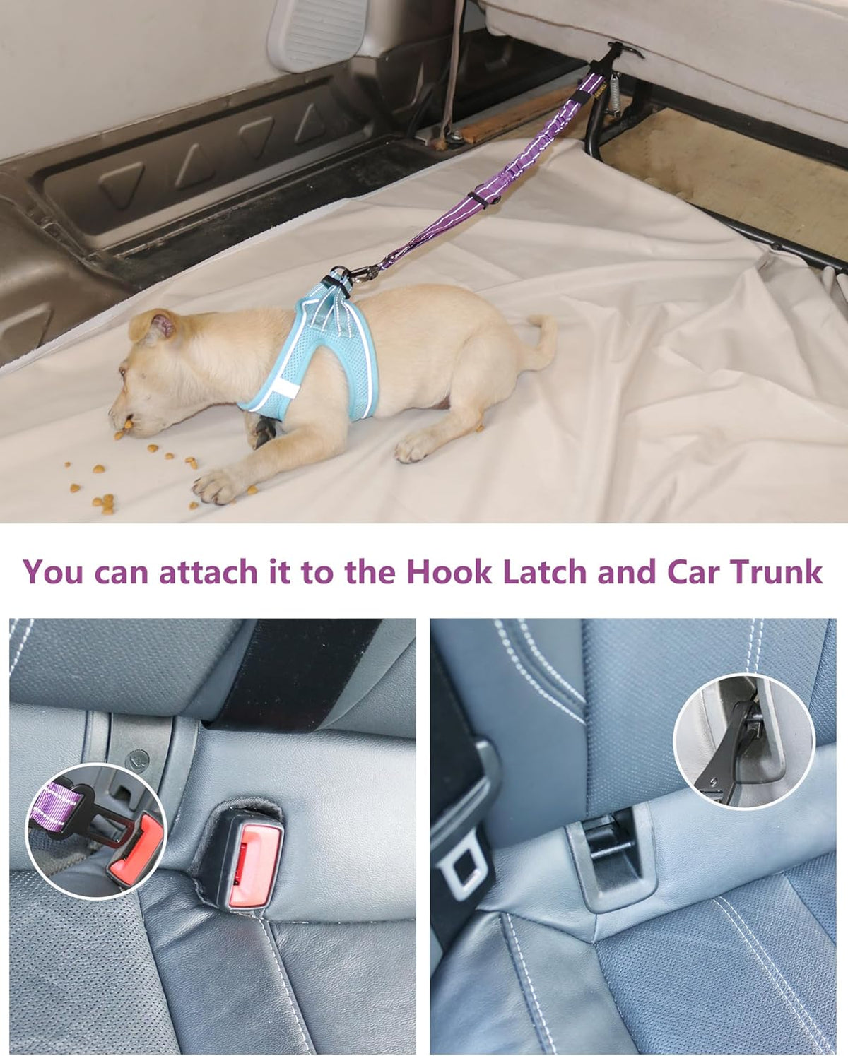 AUBELL Dog Seat Belt for Car,2 Pack Set 3-in-1 Adjustable Reflective Bungee Heavy Duty Dog Car
