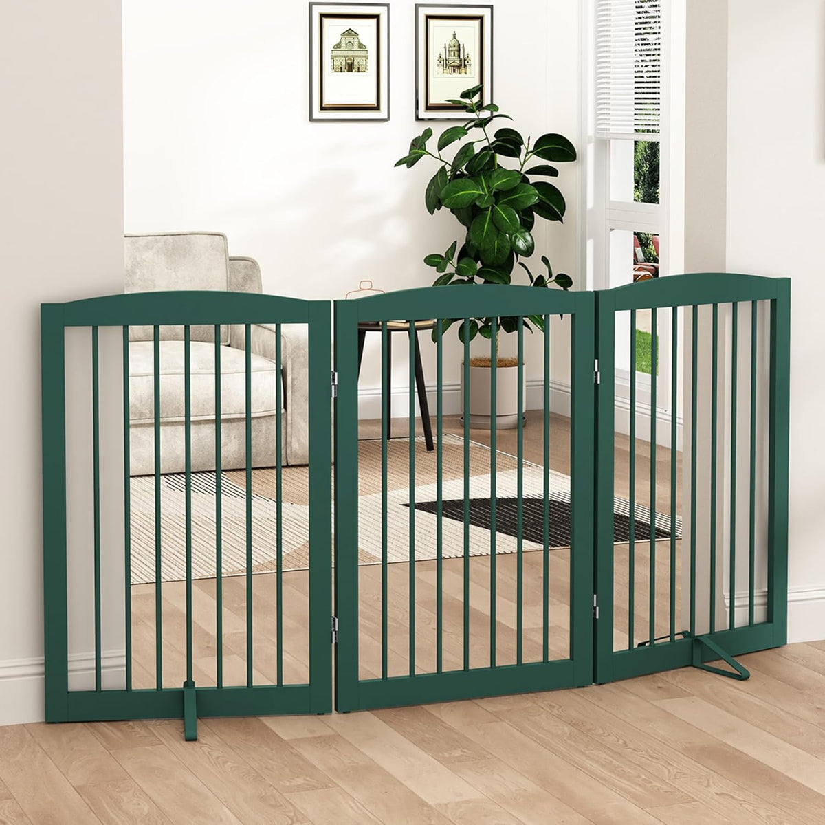 Freestanding Pet Gate for Dogs, Foldable Wooden Dog Gate for House Indoor, Step Over Pet Puppy