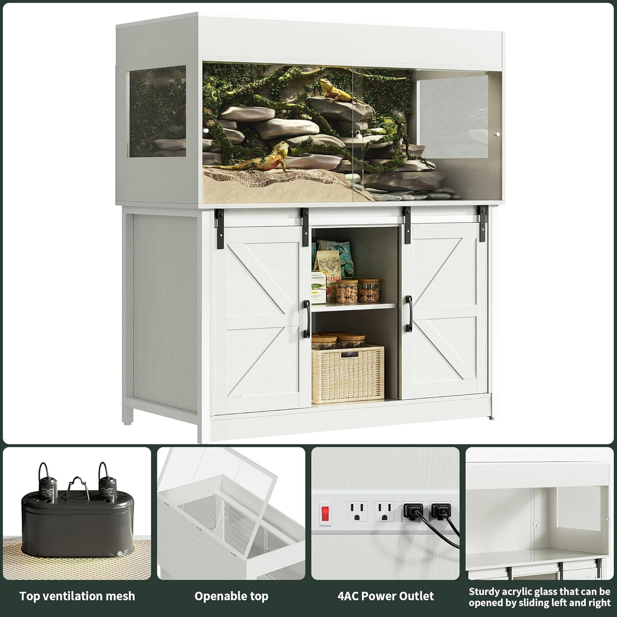 120 Gallon Reptile Terrarium with Stand, 4x2x2 Bearded Dragon Enclosure for Snakes Lizards, Large
