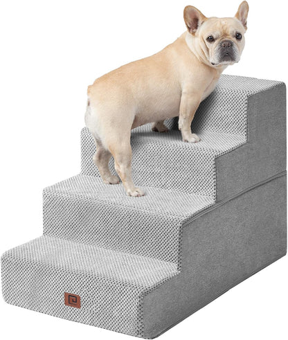 EHEYCIGA Dog Stairs for Bed 20" H, 4-Step Extra Wide Dog Steps for High Bed, Pet Steps for Small
