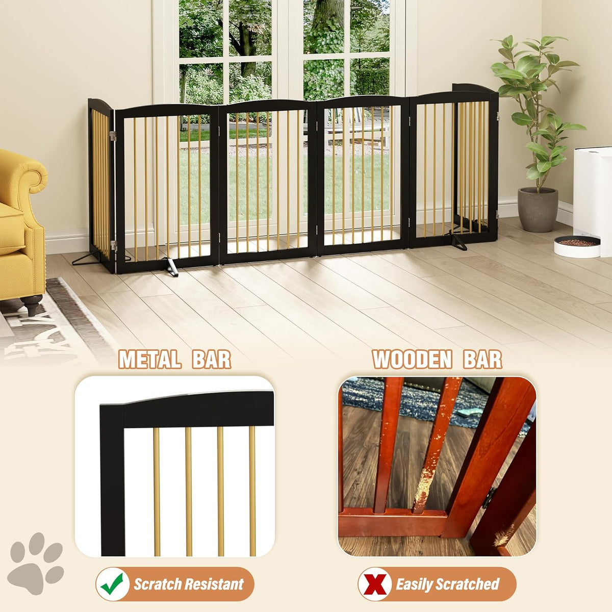 Freestanding Pet Gate for Dogs, Indoor Wooden Dog Gate for House, Extra Wide Dog gate, Foldable Dog