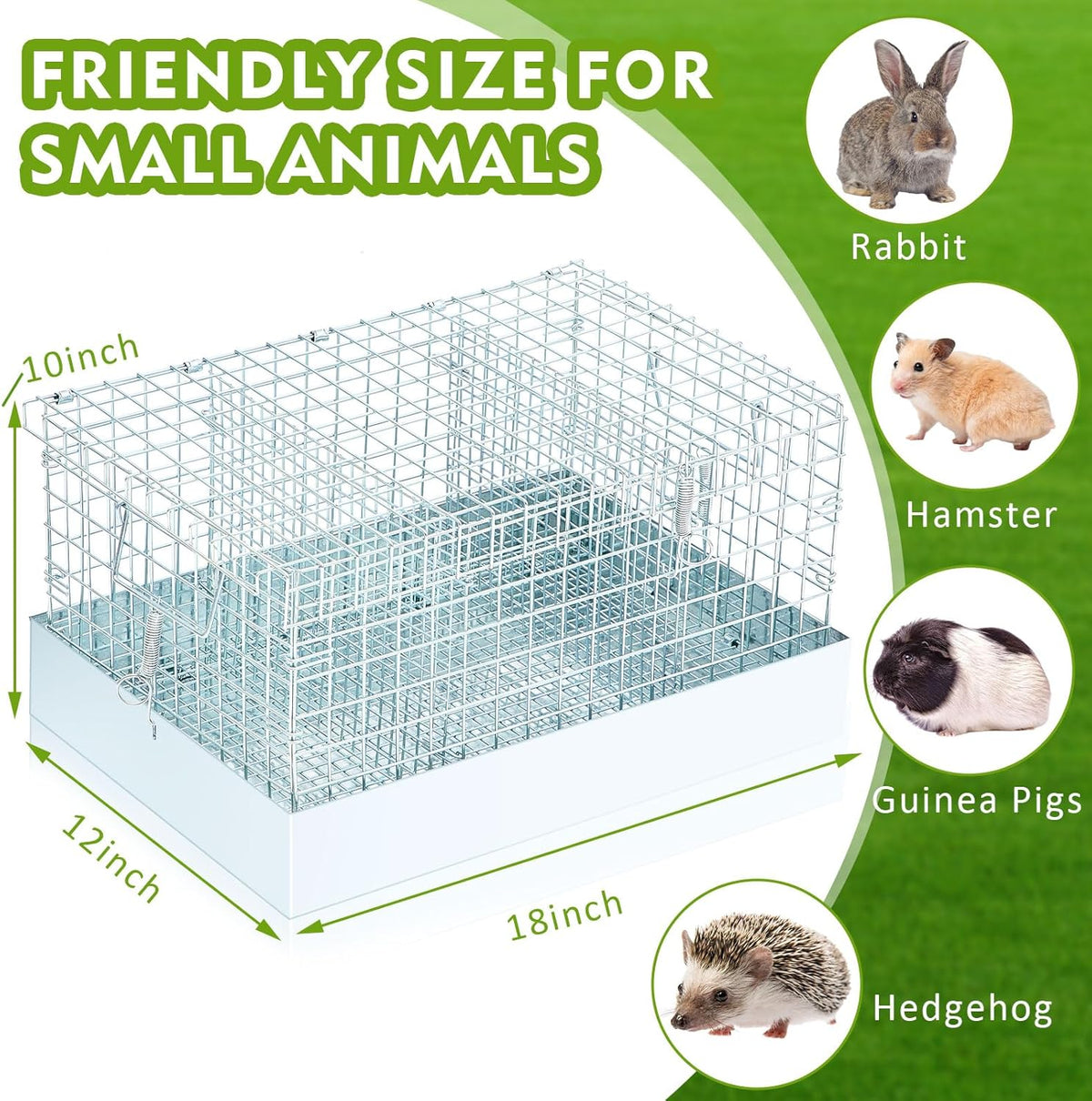 Folding Rabbit Cage, 18 x 12 x 10 in Portable Bunny Carrier with Tray and Handles for Transport