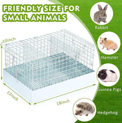 Folding Rabbit Cage, 18 x 12 x 10 in Portable Bunny Carrier with Tray and Handles for Transport