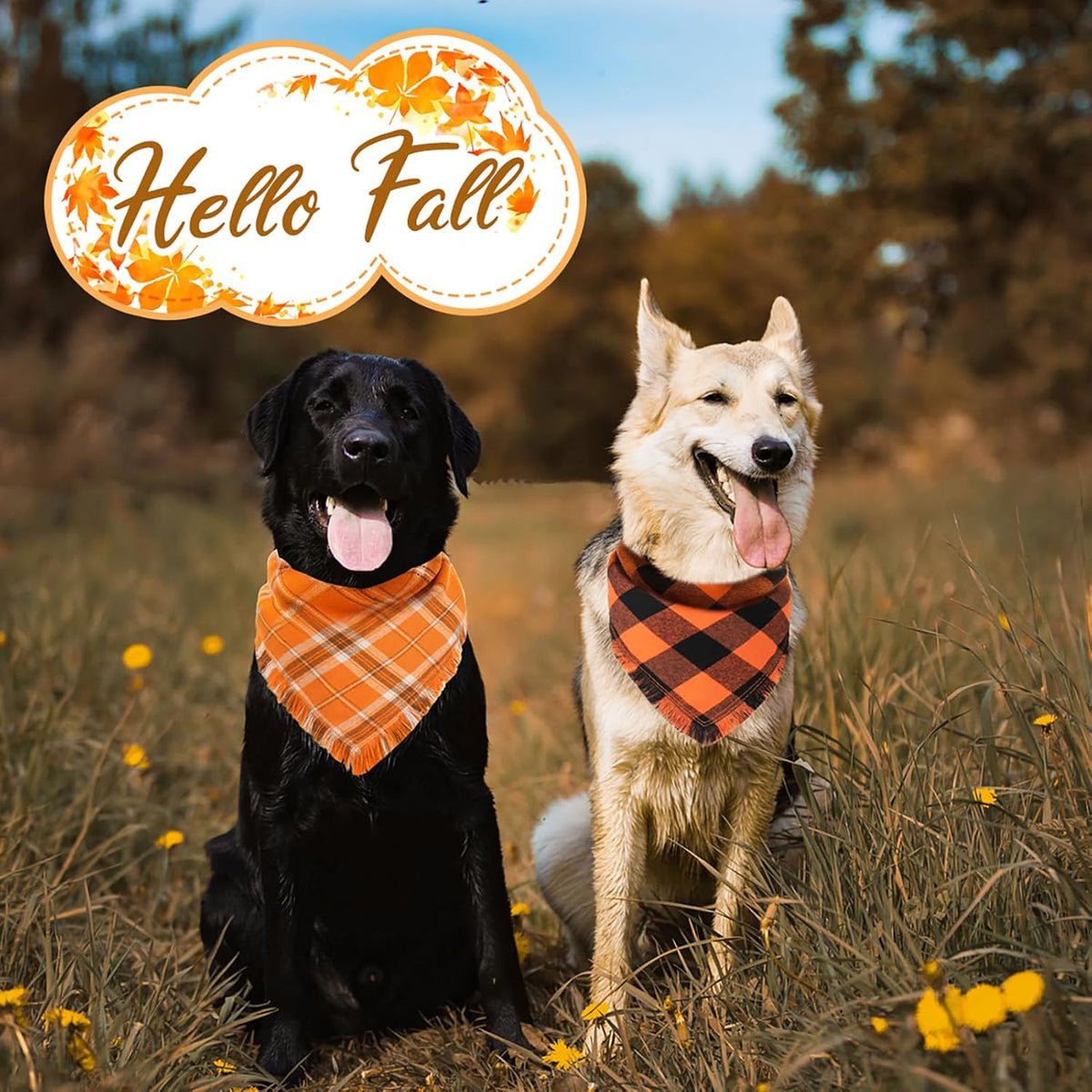 Kytely Fall Dog Bandana, 2Pack Halloween Dog Bandanas, Thanksgiving Classic Plaid Pet Scarf with