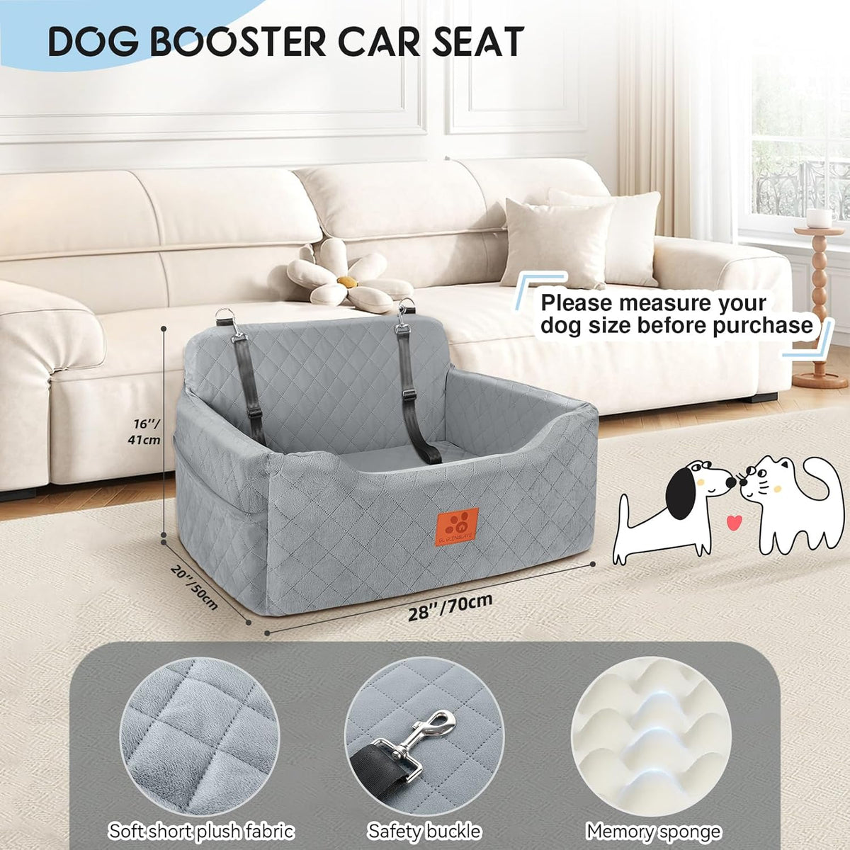 Dog Car Seat for Medium/Large Dogs, Dog Booster Seat for Pet Under 50lbs or 2 Small, Detachable and