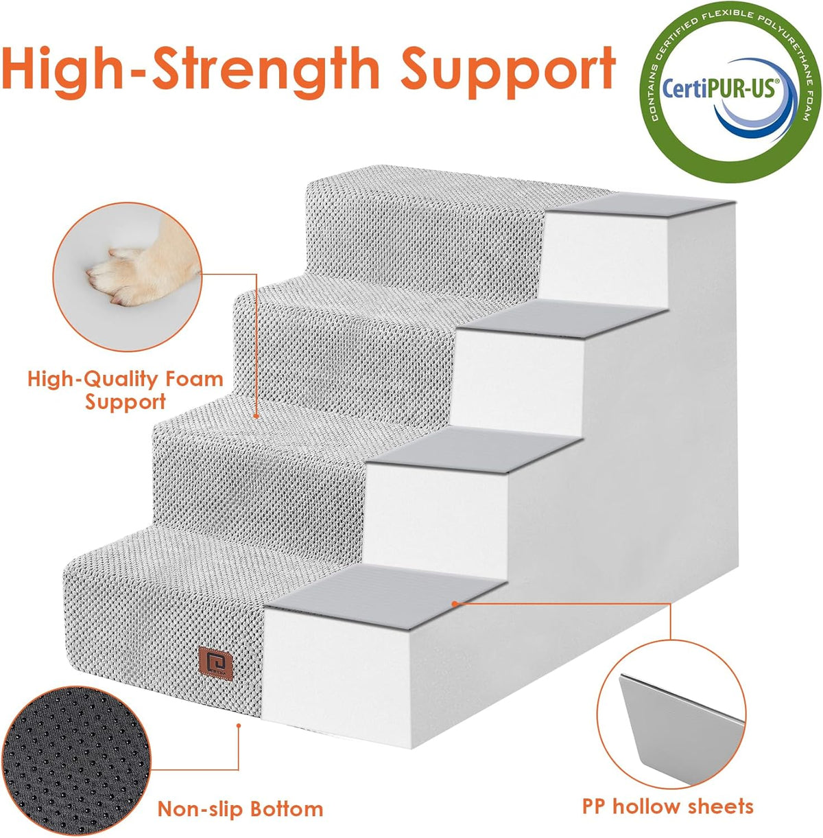 EHEYCIGA Dog Stairs for Bed 20" H, 4-Step Extra Wide Dog Steps for High Bed, Pet Steps for Small