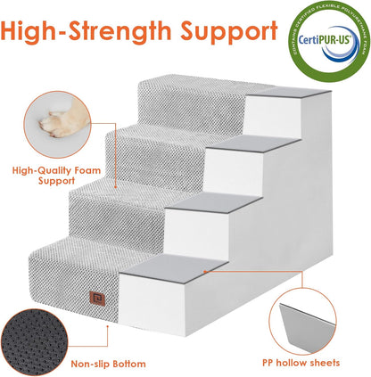 EHEYCIGA Dog Stairs for Bed 20" H, 4-Step Extra Wide Dog Steps for High Bed, Pet Steps for Small