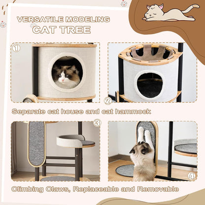 Cat Tree, 66In Cat Tower with Scratching Post, Tall Multi-Level Cat Houses for Indoor Cats Large