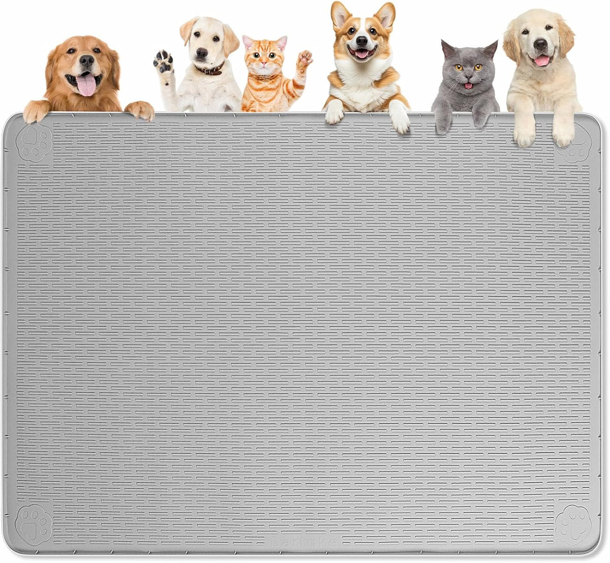 Dog Food Mat, Extra Large 50" x 35" Silicone Pet Feeding Mat with Raised Edge Pet Placemat for