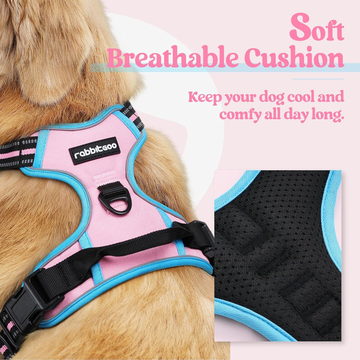 rabbitgoo Dog Harness No Pull with 2 Leash Clips, Adjustable Soft Padded, Reflective Oxford No