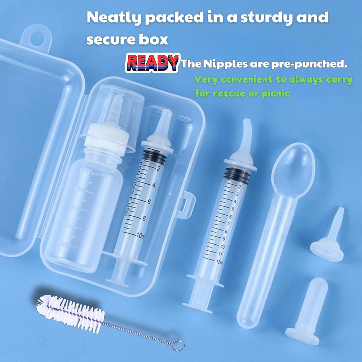 Newborn & Senior Pet Feeding Kit, Kitten/Puppy Bottle (50ml), Syringe with Silicone Nipple, Oral