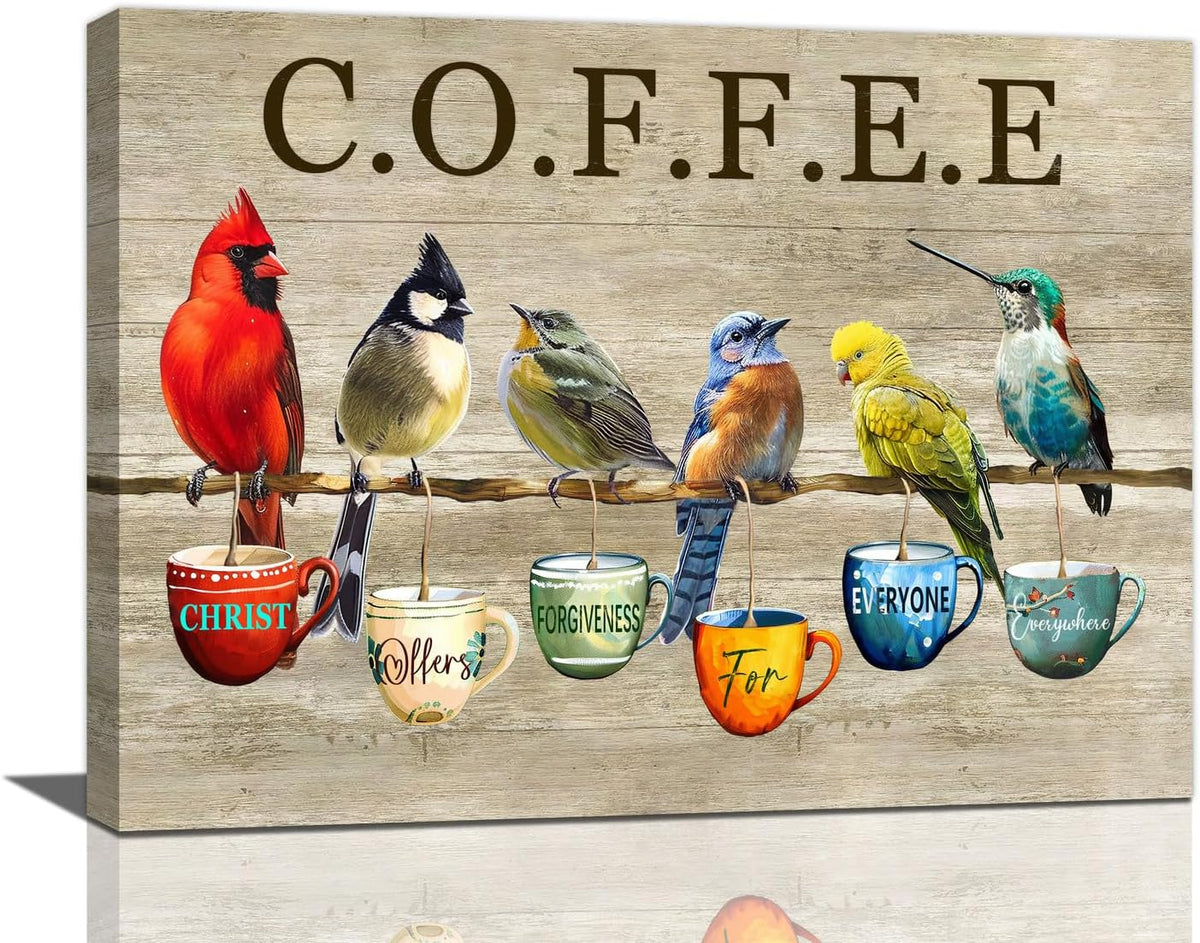 Rustic Bird Coffee Wall Art Kitchen Christ Coffee Pictures Wall Decor Farmhouse Cardinal