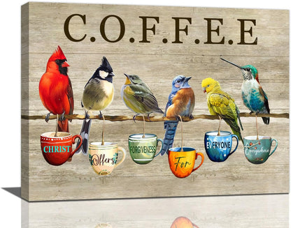 Rustic Bird Coffee Wall Art Kitchen Christ Coffee Pictures Wall Decor Farmhouse Cardinal